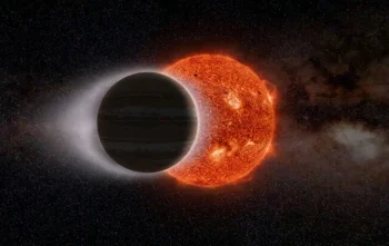 Image: Asymmetric helium outflow detected from the atmosphere of planet TOI-3884 b